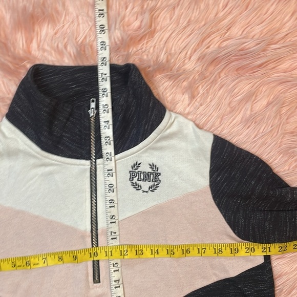 Victorias Secret Pink Colorblock Quarter Zip Pullover Sweatshirt Black Marl/Pink - Picture 6 of 6